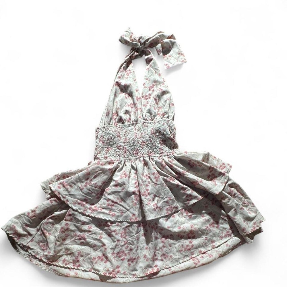 Pink Floral Smocked Tie Strap Mini Dress đ¸ - Picture 2 of 3